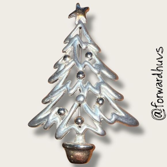 Bundle Sale 3 for $15 | Vintage Silver-Tone Christmas Tree Brooch - Picture 1 of 8